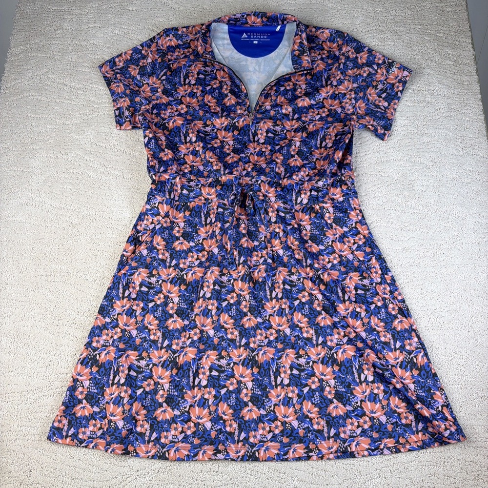 Womens Bermuda Sands Size Large Floral Short Sleeve Golf Athletic Dress Pockets